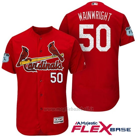 Maglia Baseball Uomo St. Louis Cardinals Adam Wainwright Scarlet 2017 Allenamento Primaverile Flex Base Giocatore